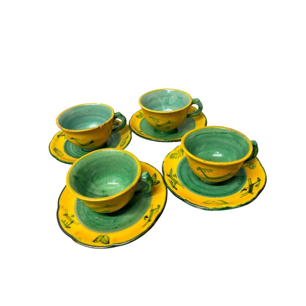 F.B.C. Anaca Italy Ceramic Tea Cup & Saucer Set Artisan 5505 Folkart signed
